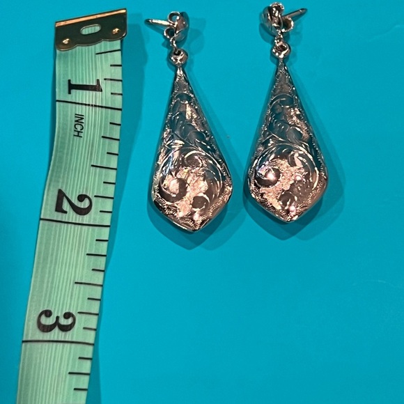 VINTAGE fashion jewelry/silver drop earrings - Picture 3 of 4